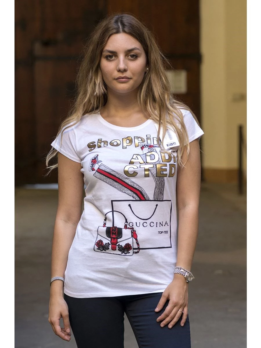T-Shirt Donna M/C TOP-TEE Stampa Shopping Addicted