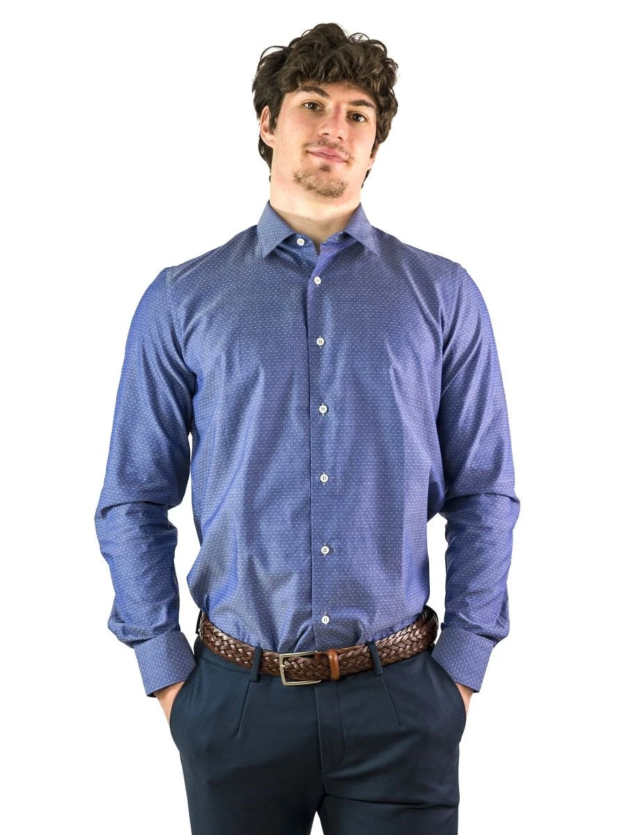 Camicia Sartoriale Uomo Cotone Popeline Blu