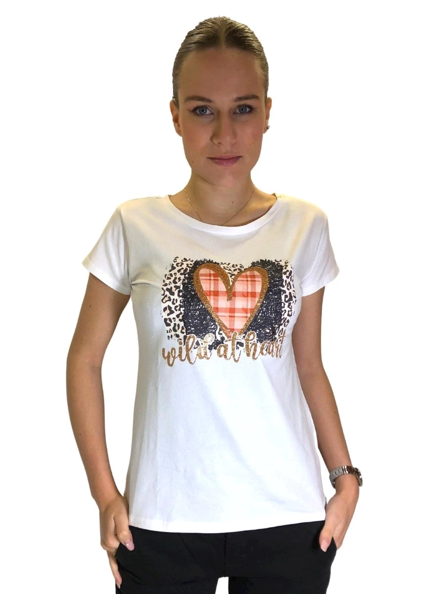 T-Shirt Donna Stampa Cuore Leopardato