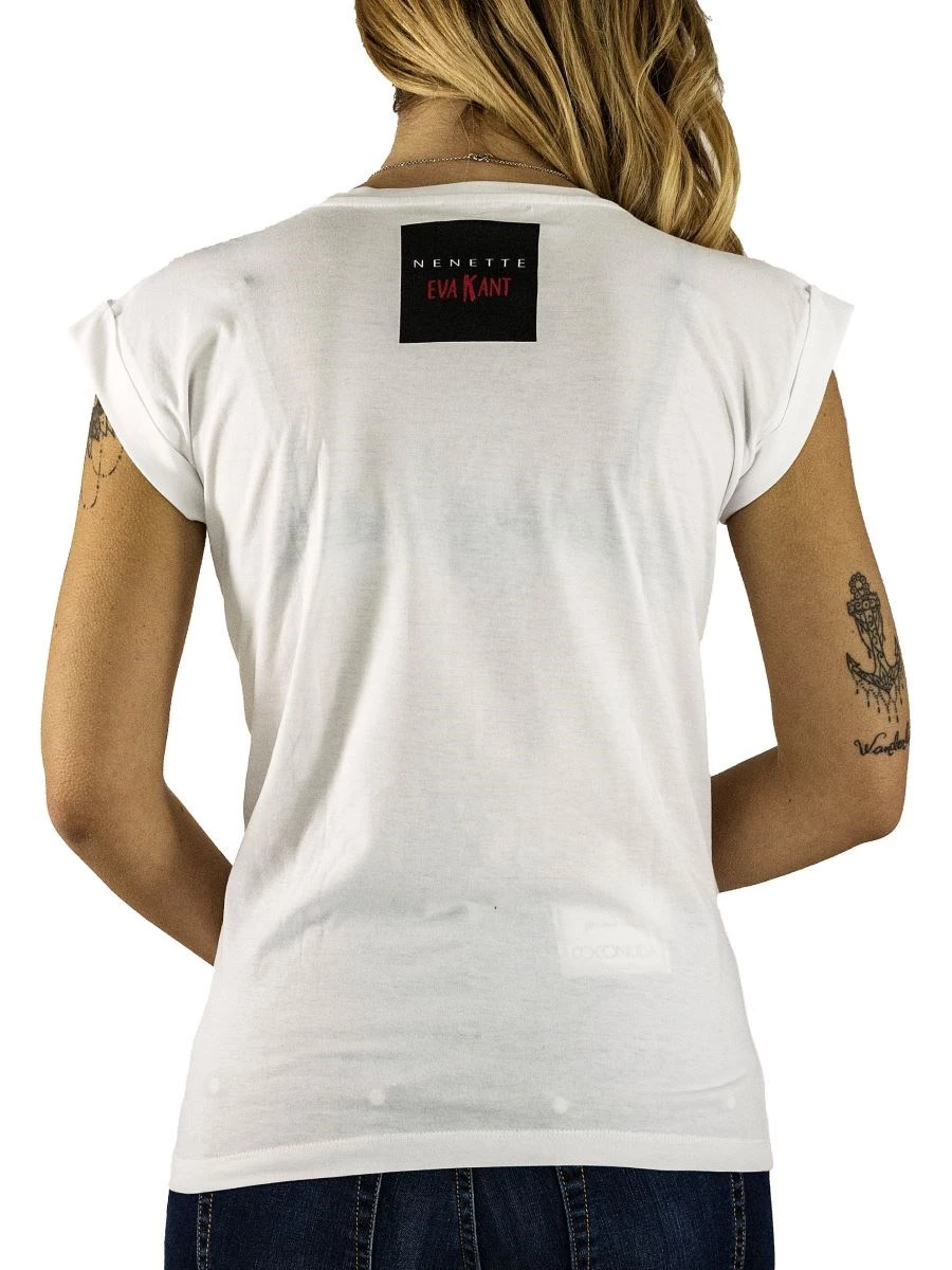 T-Shirt Donna Eva kant Bianca Nera con Albetto Edizione Limitata
