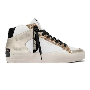 Crime London 21150 Sk8 Deluxe Mid in pelle bianca e oro