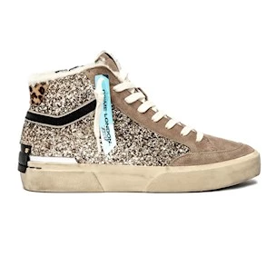Crime London 25177 SK8 Recut High sneaker in suede glitter beige