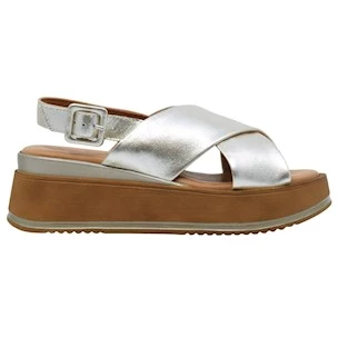 Sandalo con zeppa Mine Vaganti 3896 in pelle laminata platino