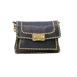 Borsa Campomaggi Agnese C016500 donna in pelle nera con borchie