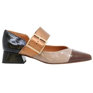 Decolletè Chie Mihara Hebas in pelle lucida marrone e taupe