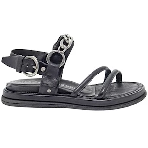 AS98 Strappy A65007 sandalo donna in pelle nera con catena