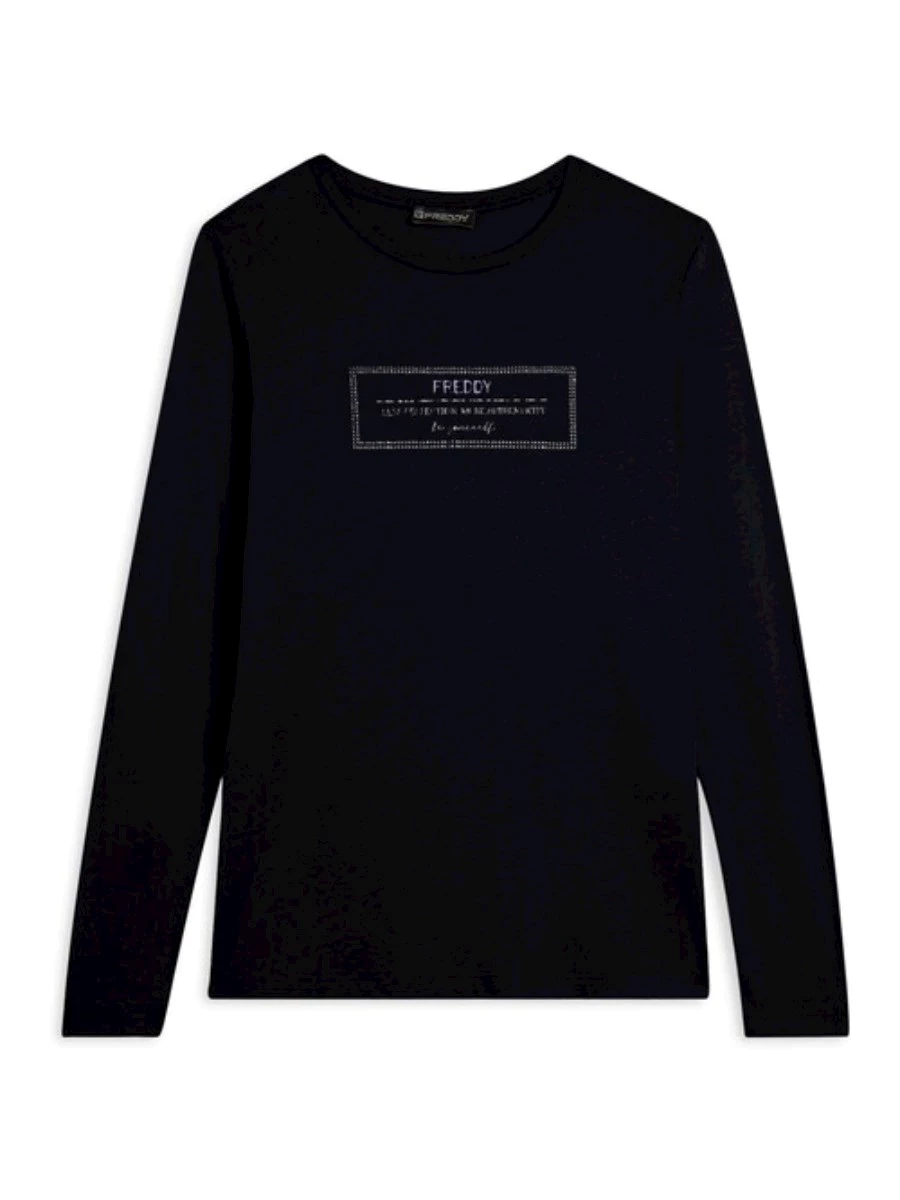 T-shirt donna lunga con spacchi e grafica brillante