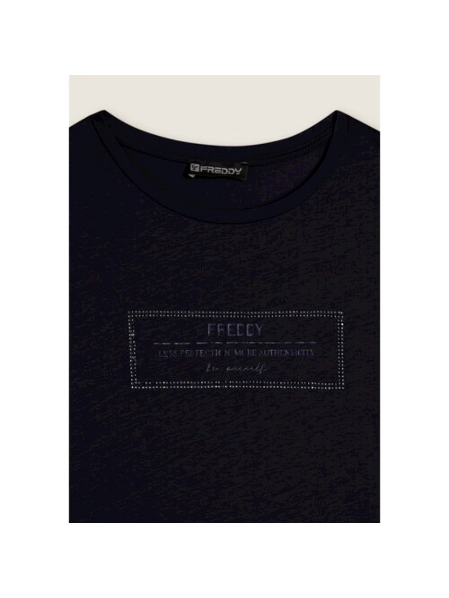 T-shirt donna lunga con spacchi e grafica brillante