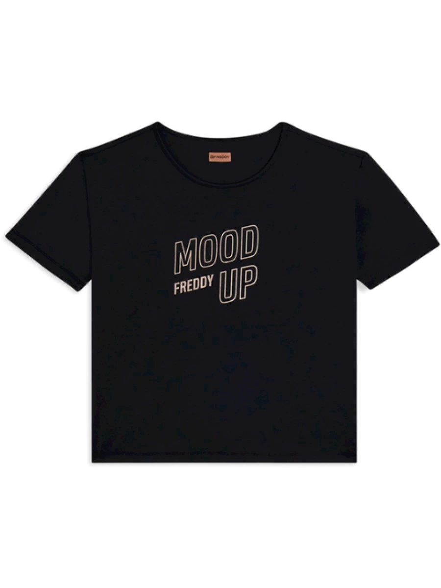T-shirt cropped con maniche ampie e stampa Mood Up