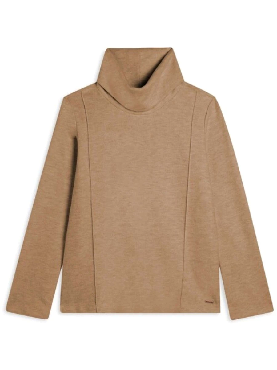 Felpa donna svasata con collo alto effetto tricot