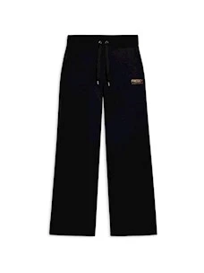 Pantaloni wide leg da donna con logo in strass bicolore