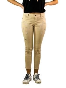Pantalone Donna Stretch con Applicazioni di Strass-Made in Italy