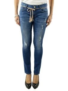 Jeans Nenette-Donna-Bottom Up-elasticizzato-strappi e cintura
