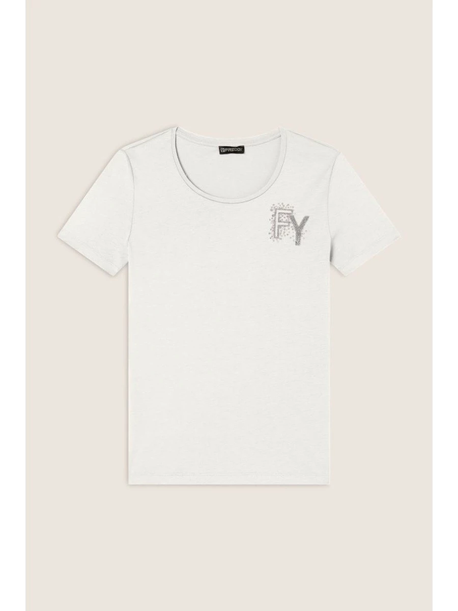 FREDDY T-Shirt in jersey modal con Logo FY e Dettagli in Strass