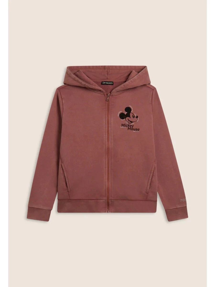 FREDDY Felpa da donna con cappuccio, zip e grafica Mickey Mouse