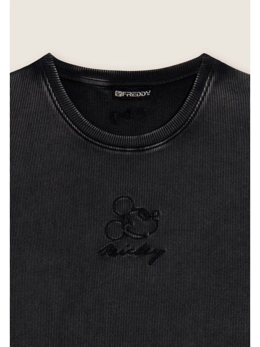 FREDDY T-shirt cropped da donna a manica lunga con ricami Disney