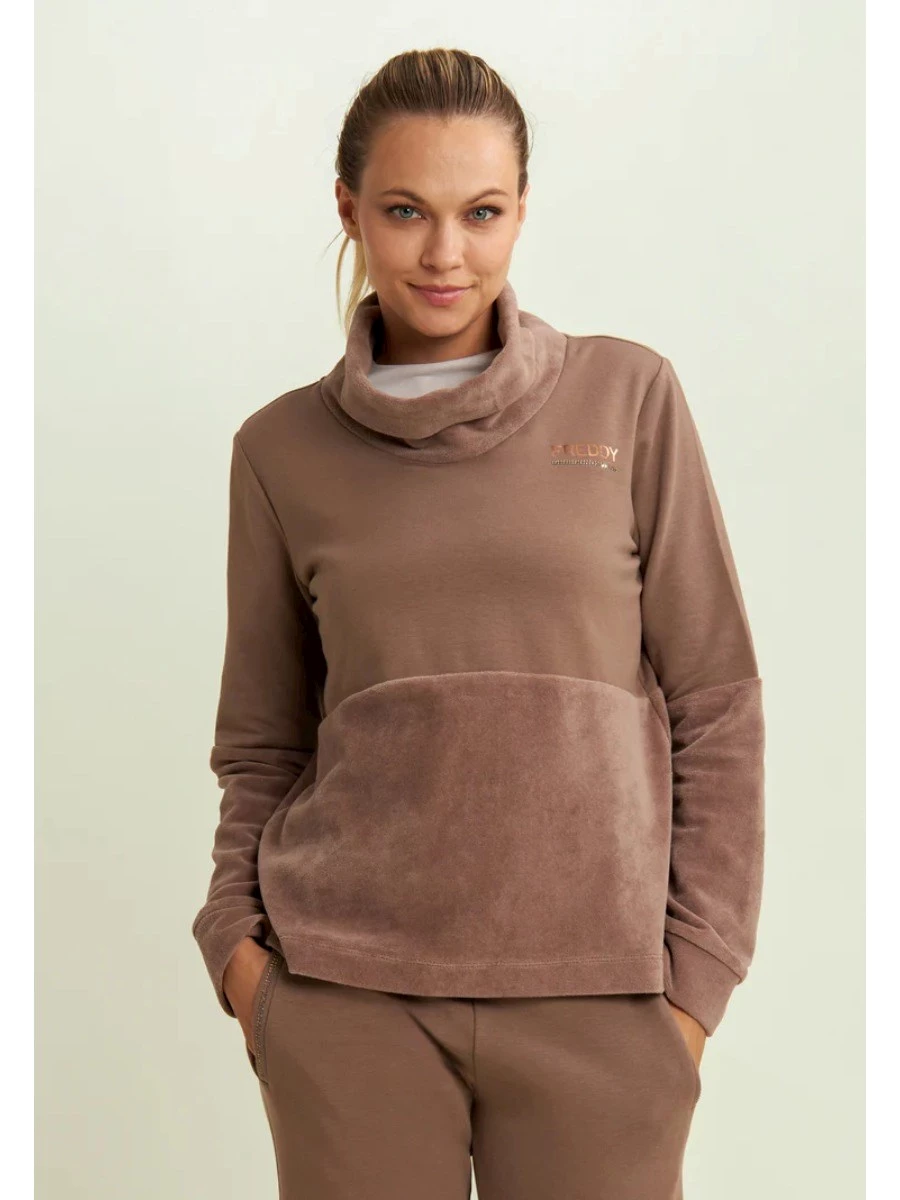 Freddy Felpa da donna con fondo e collo alto in velluto