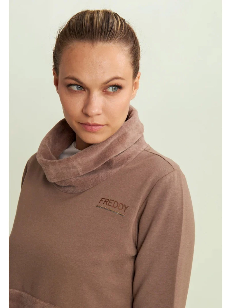 Freddy Felpa da donna con fondo e collo alto in velluto