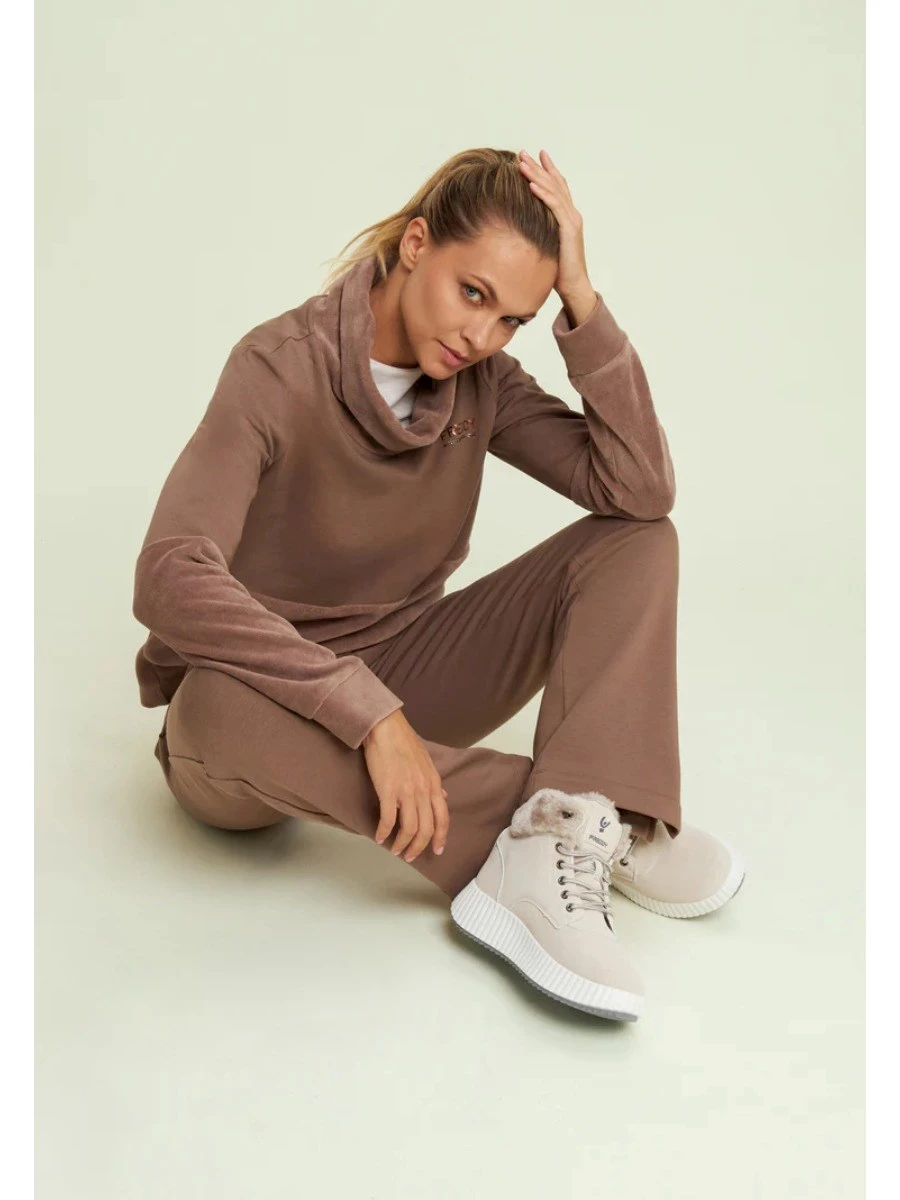 Freddy Felpa da donna con fondo e collo alto in velluto