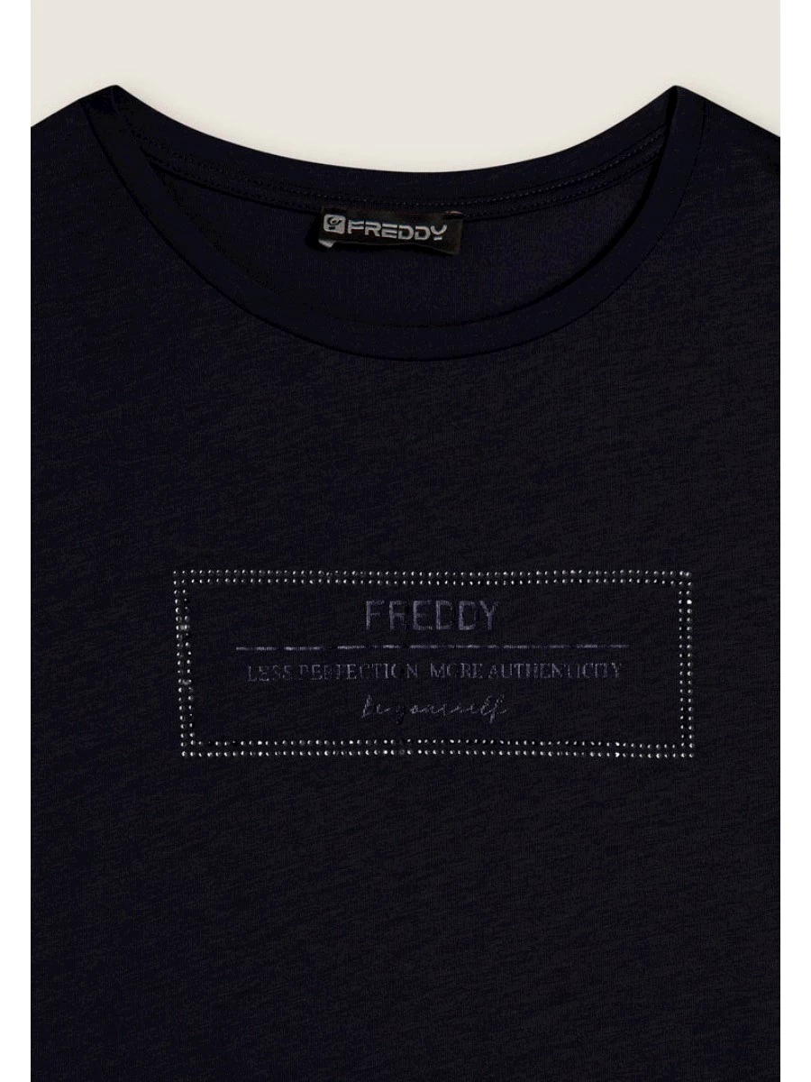 Freddy T-shirt donna lunga con spacchi e grafica brillante