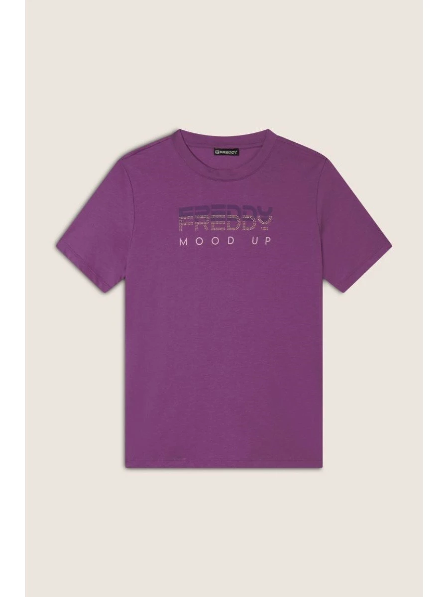 FREDDY T-shirt girocollo con grafica dorata e perline