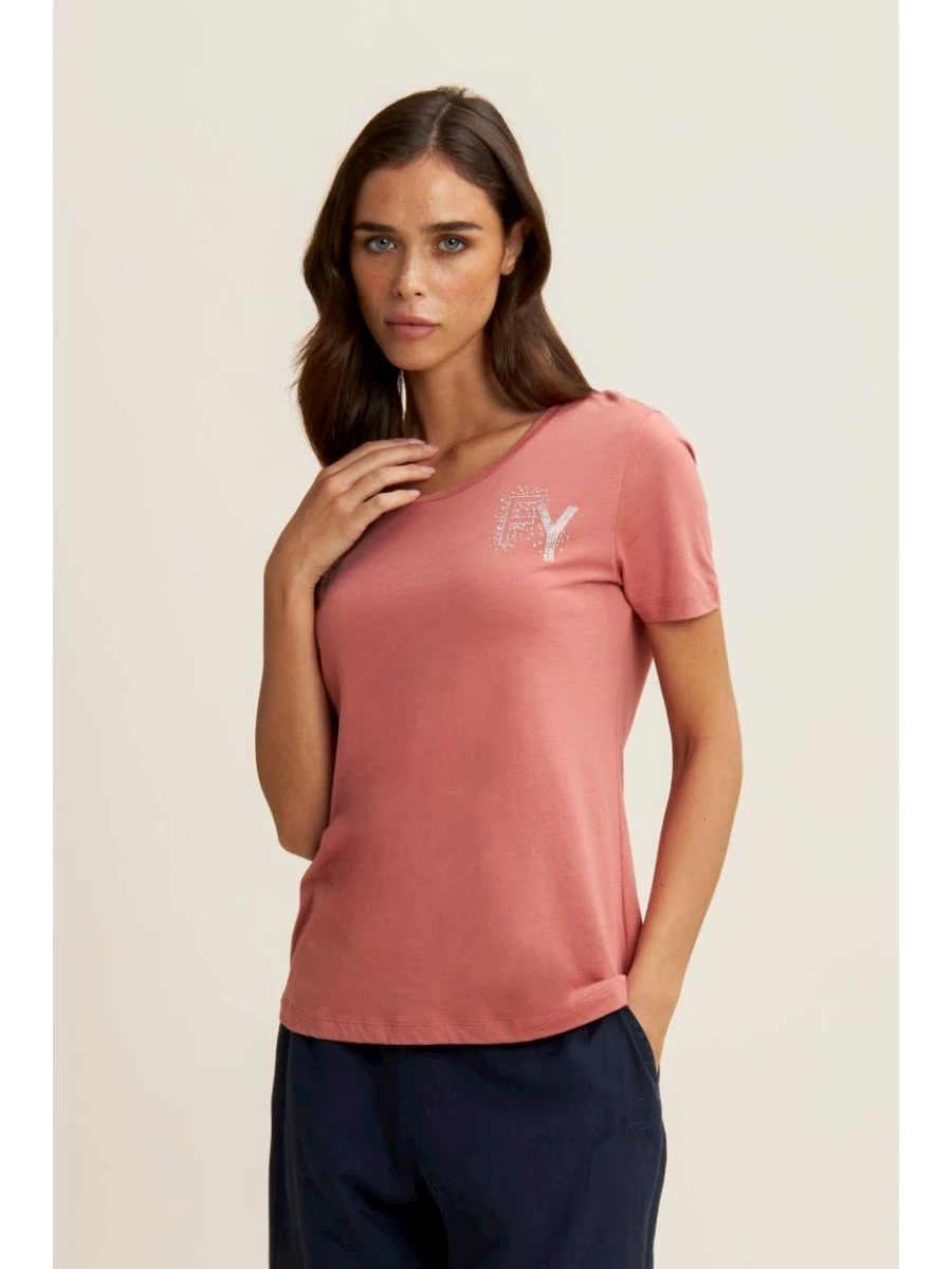 FREDDY T-Shirt in jersey modal con Logo FY e Dettagli in Strass