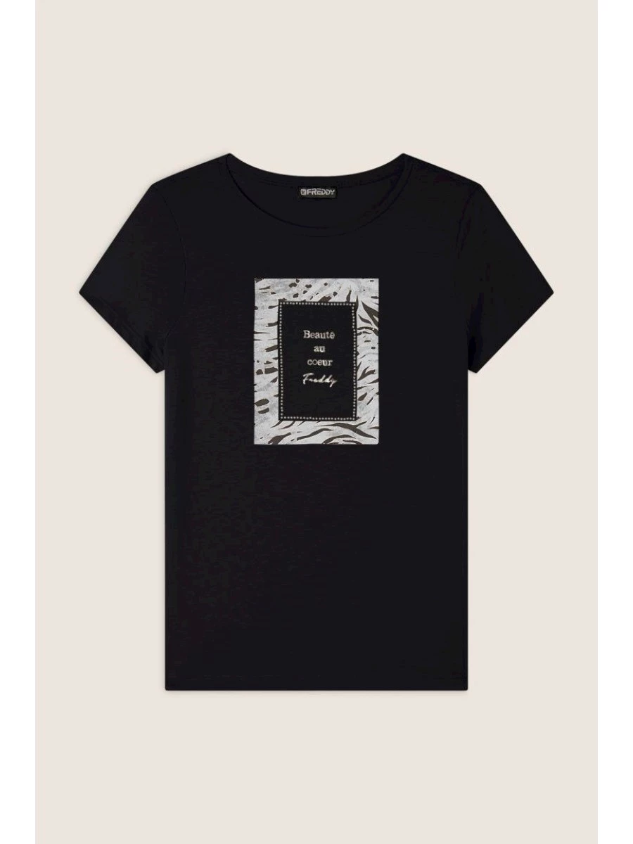 FREDDY T-shirt regular fit con grafica e borchie dorate