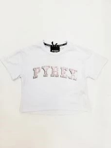 T-shirt girl cropped logo PYREX colored stones
