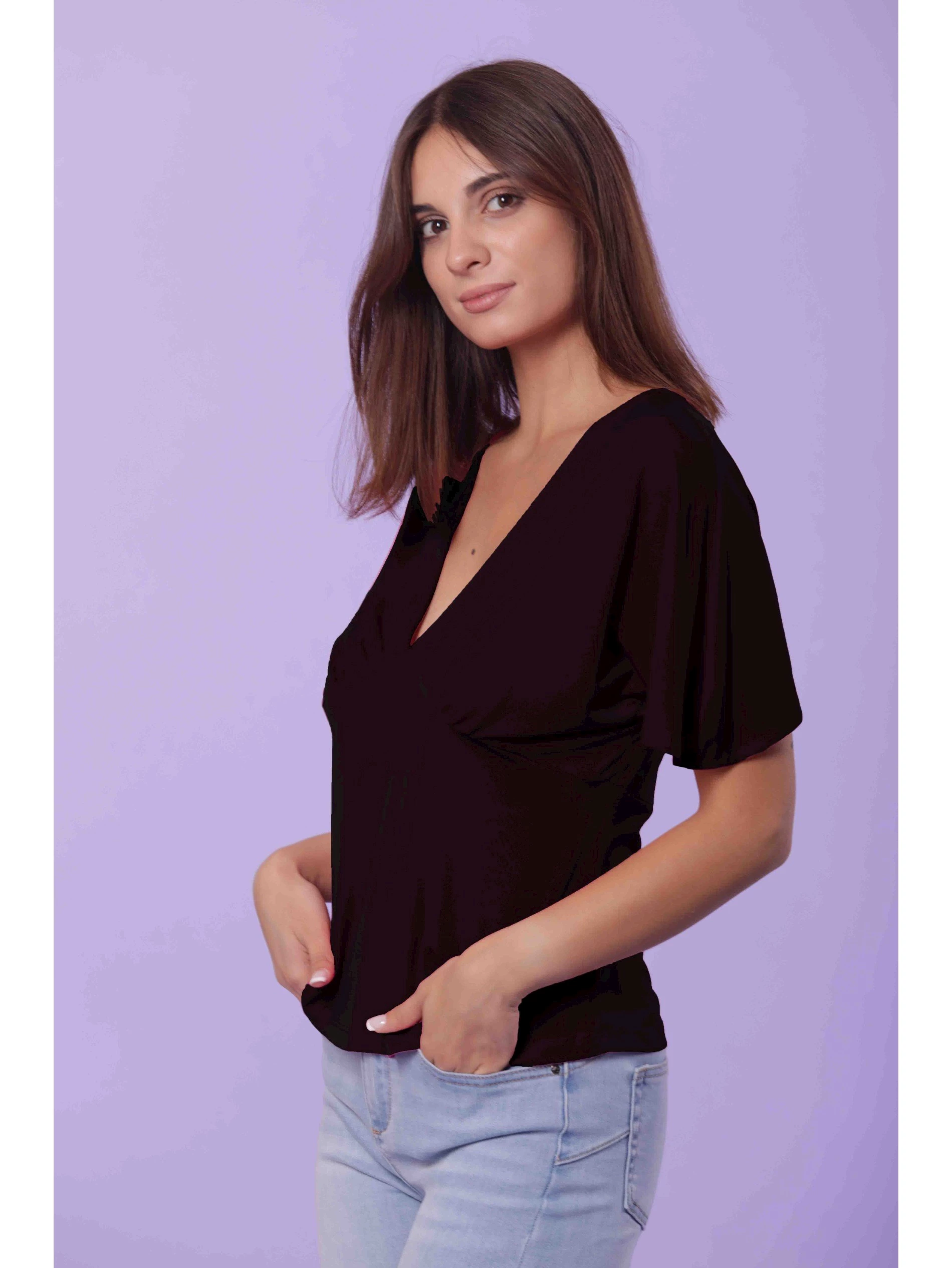 BLUSA TINTA UNITA CON MANICHE VOLANT