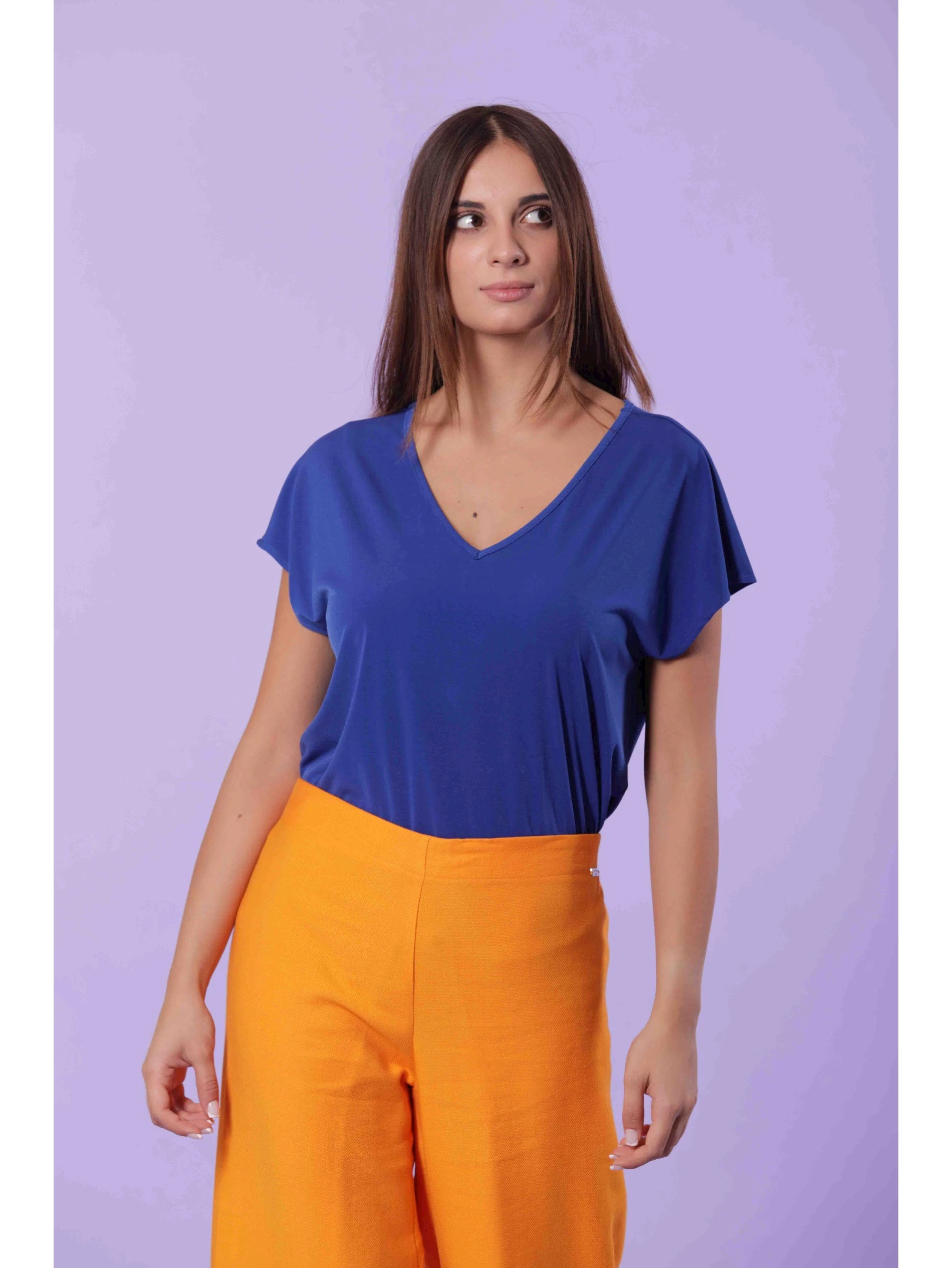 BLUSA SCOLLO V TINTA UNITA