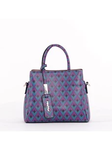 Mimì-Muà BORSA SHOPPER GRANDE IN TESSUTO E FANTASIA ETNICA VIOLA/VERDE 