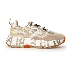SNEAKER DONNA CLUB105 SUEDE/SEQUINS BEIGE PLATINUM VOILE BLANCHE