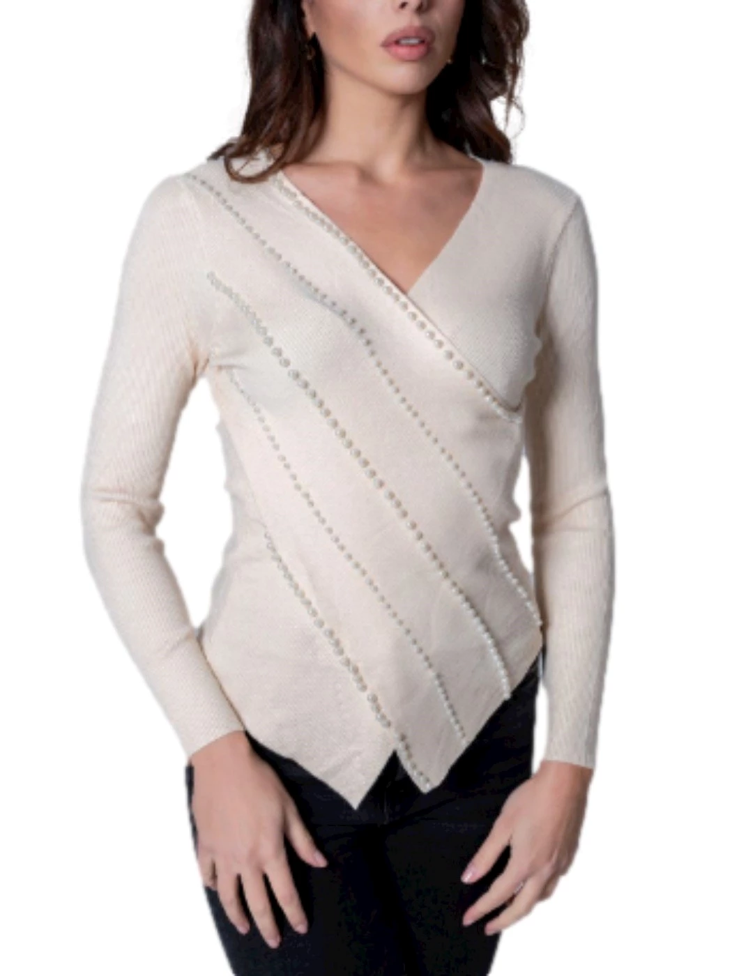 Crossover sweater with pearls ANOMIE