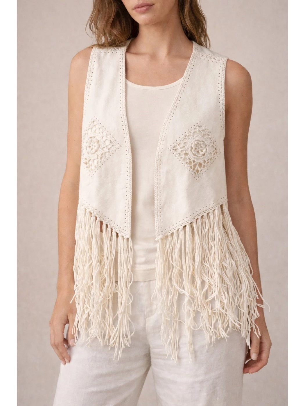 Eco suede vest with fringes PHO Firenze