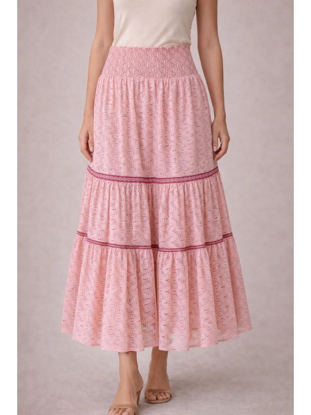 Long skirt with flounces and smocked waist PHO Firenze