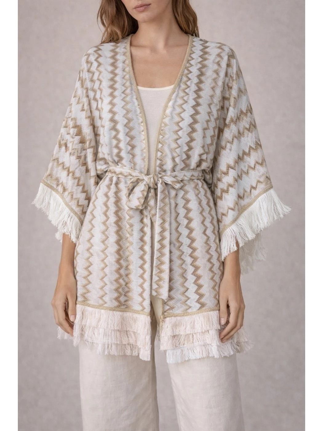 Patterned kimono with fringes PHO Firenze