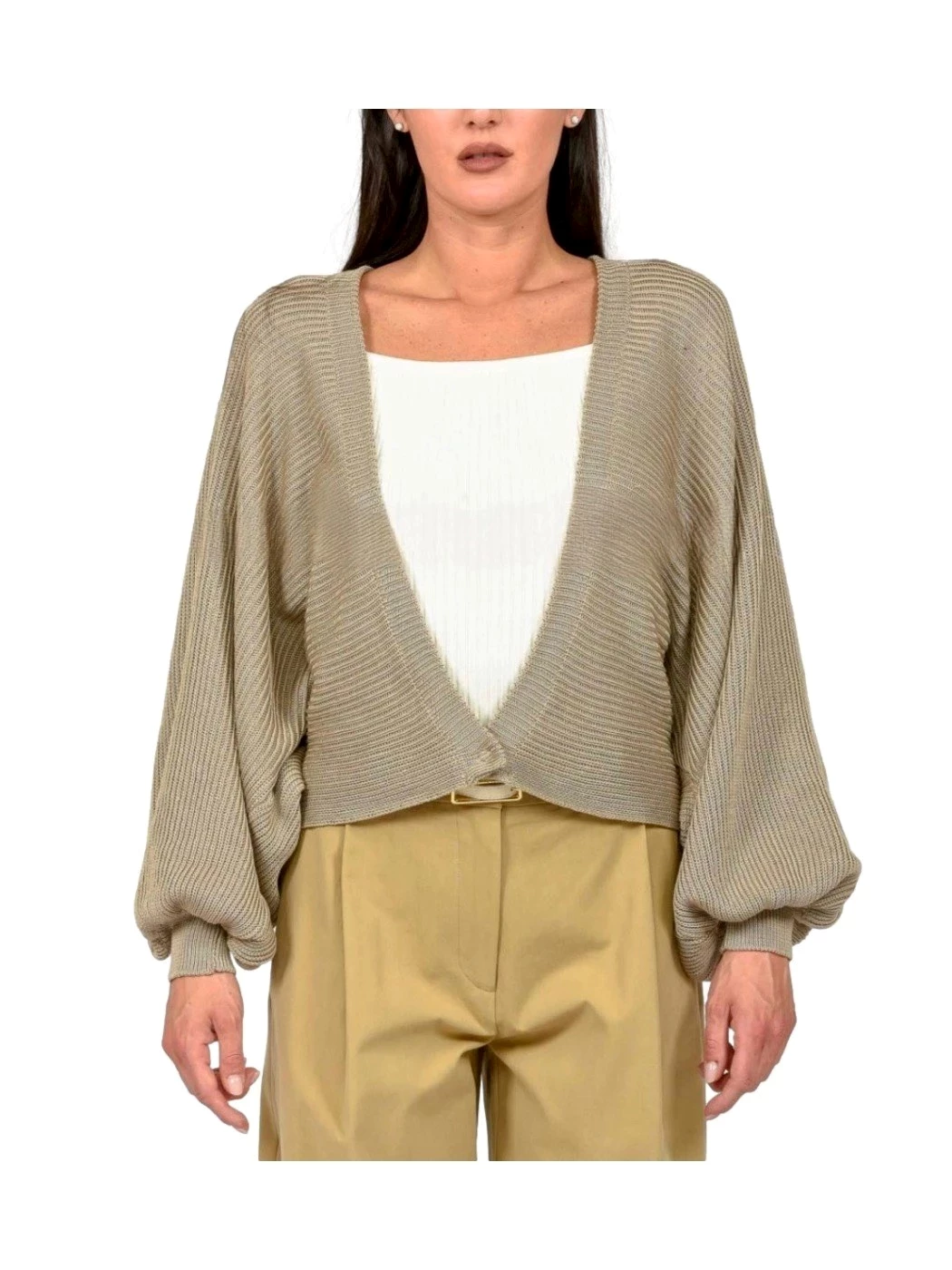 SOLOTRE Puff Sleeve Cardigan