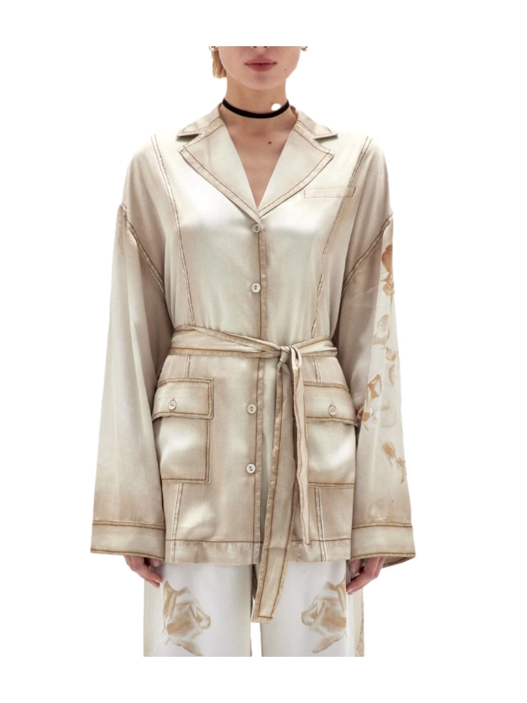 Oversized denim-effect satin shirt BLUGIRL