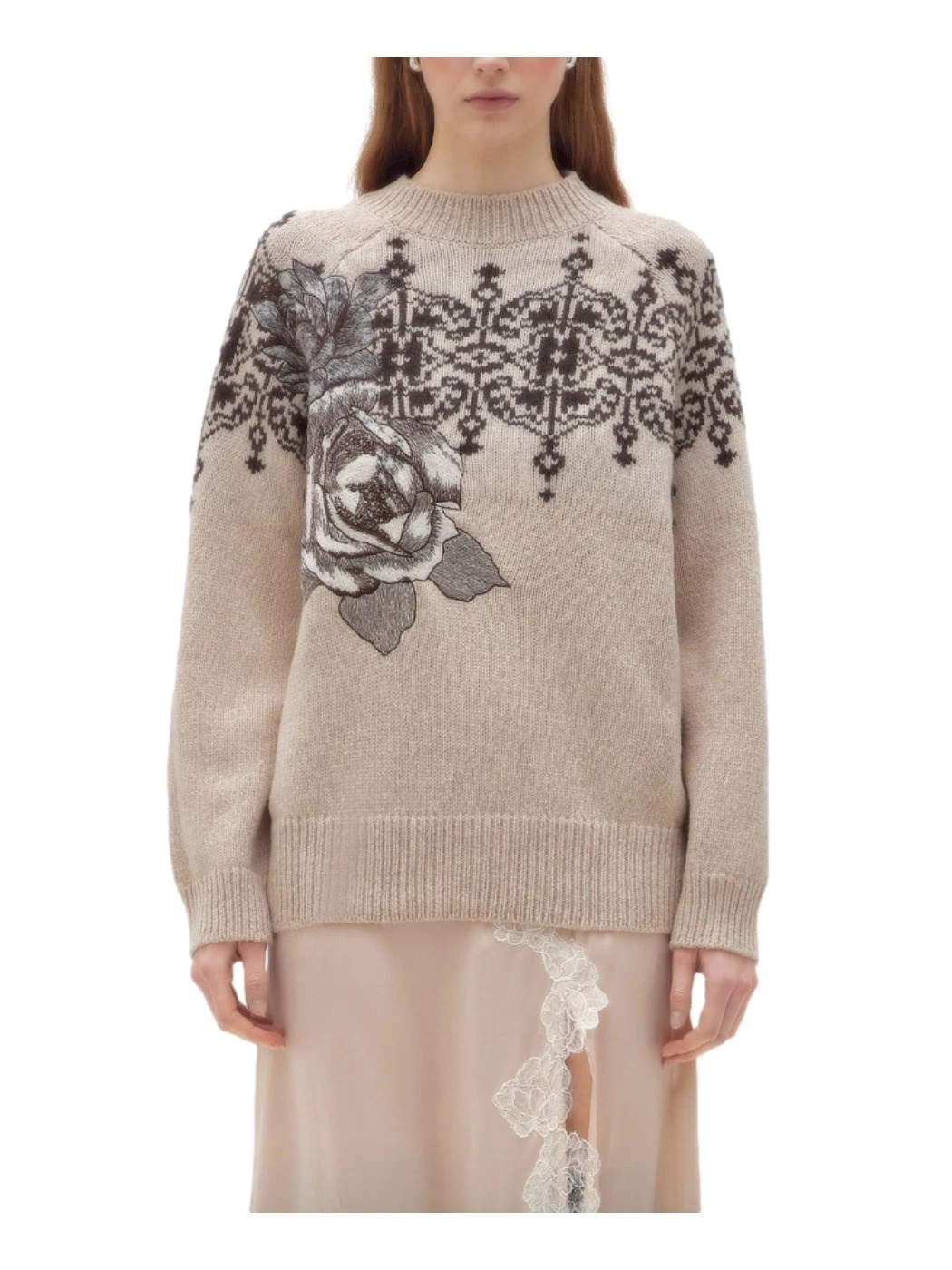Jacquard sweater with rose embroidery BLUGIRL