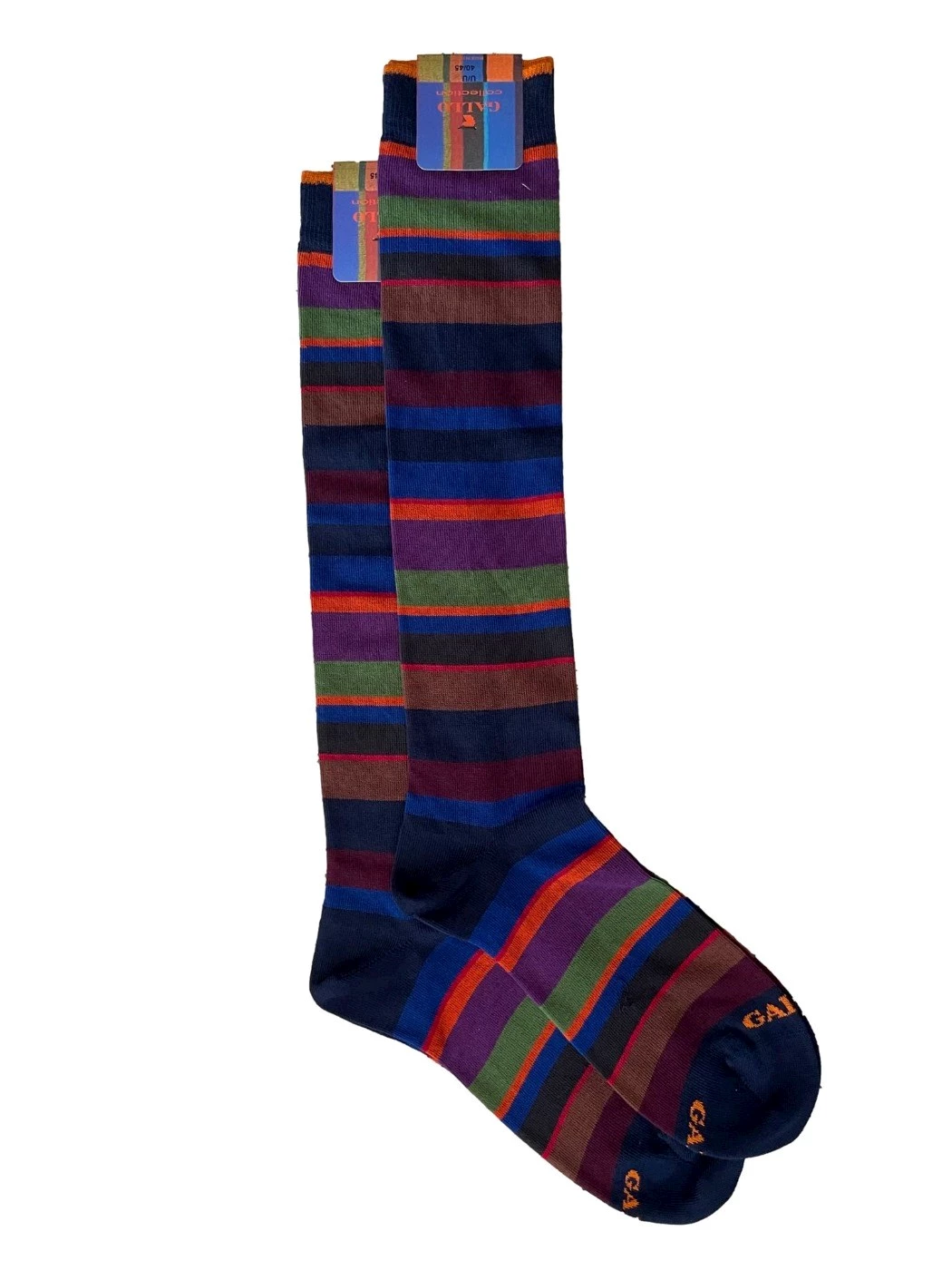 Men's long socks cotton mocha multicolor stripes Rooster