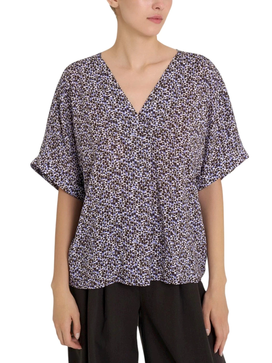 Maglia Scollo V Manica Corta Fantasia Donna DQ25SX