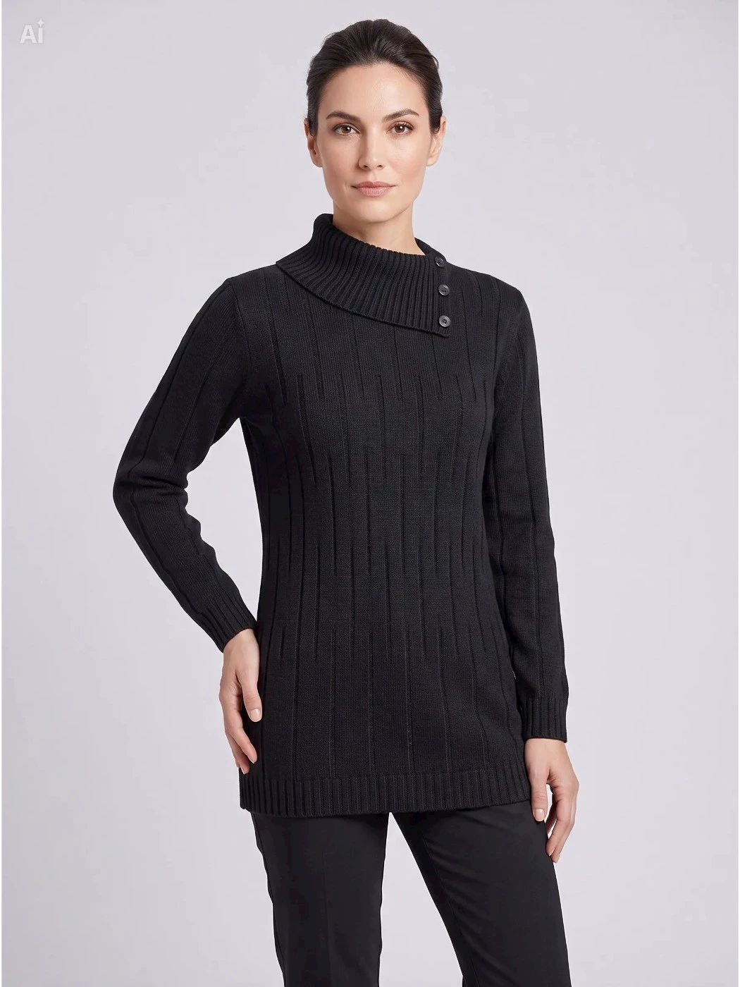 Maglia Dolcevita con Bottoni Sul Collo Donna S1092