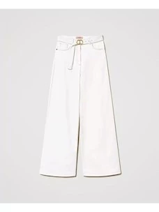 Jeans wide leg bianco con cintura Twinset