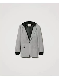 Giacca blazer in pied de poule con cappuccio Twinset