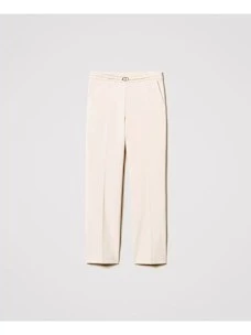 Pantaloni con cinturino Oval T e piega Twinset