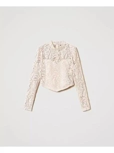 Blusa cropped in pizzo macramè Twinset