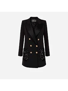 Robe-manteau in doppio crêpe tasche ricamate Elisabetta Franchi