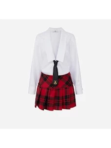 Miniabito a camicia in popeline e gonna in tartan EF