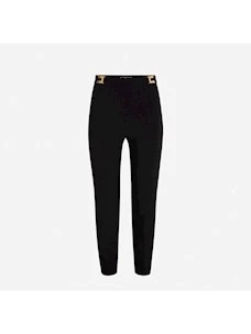 Straight trousers in crêpe with Elisabetta Franchi logo plates
