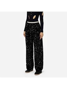 Pantalone in ciniglia ricamata con paillettes EF